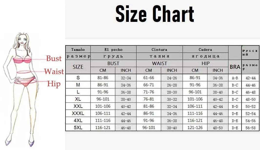 size chart of 2025 Women’s Push‑Up High‑Waist Bikini Set
