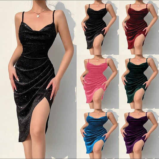 Women's Velvet Sparkling Slit Dress